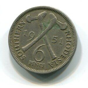 1951 Southern Rhodesia 6p Coin (b757-10)